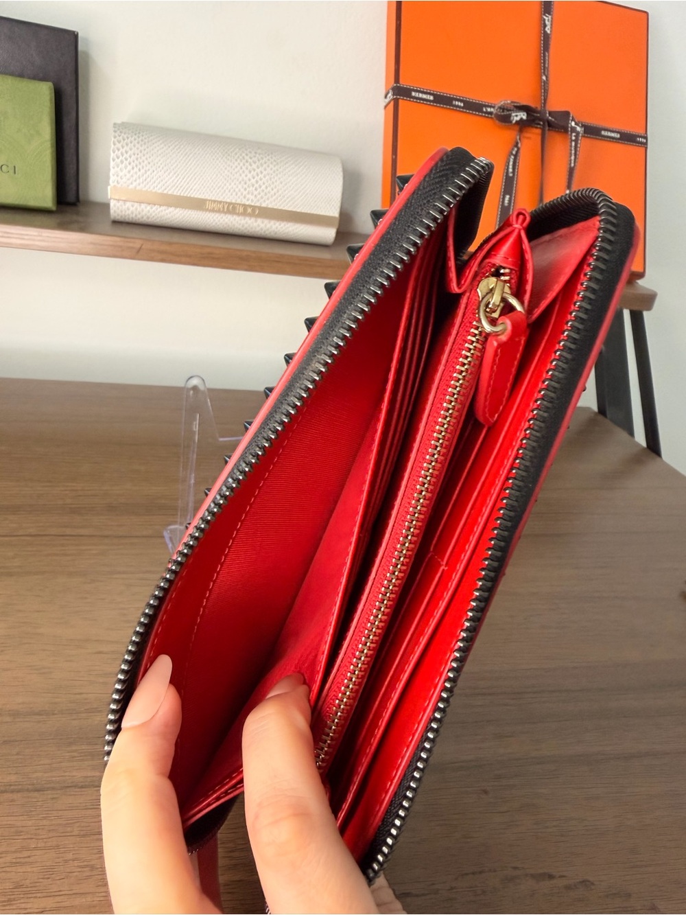 AUTHENTIC - Christian Louboutin Black Spiked Long Zip Wallet - Picture 10 of 12
